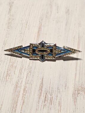 Vintage 90's Enamel Geometric Copper Turquoise Art Deco Brooch Tie Clip